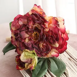 装飾的な花1PCSシミュレーション2ヘッドGuifei Peony Flower Bouquet Home Living Room Office Desktop Ornament Fake Wedding Party Decor