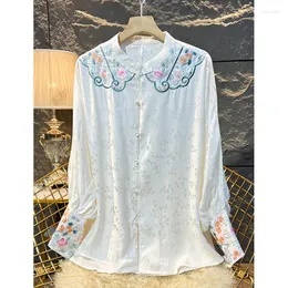 Abbigliamento etnico Camicetta ricamata in stile cinese estivo di fascia alta Camicia da donna Moda allentata da donna a maniche lunghe a prova di sole S-XXL