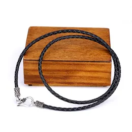 Kedjor Guochao Retro 3mm Cowhide Rope flätat läderhalsband med fredsmönster Kedjededare Män och kvinnliga tillbehör