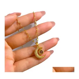 Collane con ciondolo Collana a forma di cuore a forma di luna placcata oro per gioielli da donna Acciaio al titanio Zircone Design di lusso Coreano Elegante Wholesa Otpkc