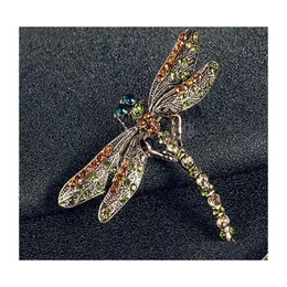 Pinos broches de cristal dragonfly vintage para mulheres grandes inseto broche pin moda vestido acessórios de jóias fofas entrega dhkjy