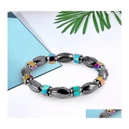 Beaded Strands Rainbow Magnetic Hematite Bracelet For Women Power Healthy Black Gallstone Beads Chains Bangle Men S Fashion Handmad Otjnt