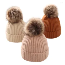 Hair Accessories Winter Kids Knitted Hat Beanie For Baby Infant Girls Boys Warm Pure Color Thickened Ball Born Pography Autumn