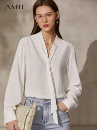 Women's Blouses Shirts Amii Minimalist Chiffon Shirt Women's Autumn Office Lady V-neck White Shirt Loose Design Blouses Female Tops 12220081 230204