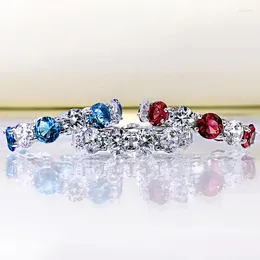 Cluster Rings Round Row Diamond Ring Pigeon Blood Ruby European And American Fashion S925 Silver Gold Plated 50 Minute Wide Imitation Fem