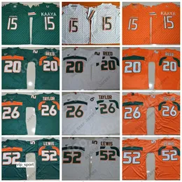 كلية كرة القدم الأمريكية ارتداء NCAA Miami Hurricanes Brad Kaaya Jerseys Men College Football Ed Reed 52 Ray Lewis Jersey Acc Orange Green Sean Taylor