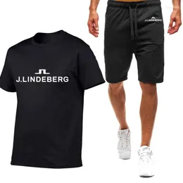 남자 정장 J Lindeberg 인쇄 남성 짧은 소매 여름 티셔츠 셔츠 하라주 쿠 스타일 고품질면 셔츠 반바지 스포츠웨어