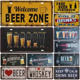 Welcome Beer Zone Cold Beer Metal Tin Sign Front Door Bar Pub Cafe Wall Decor Retro Tin Signs Crafts Decor Car Plate License Plaques Size 30X15cm W01