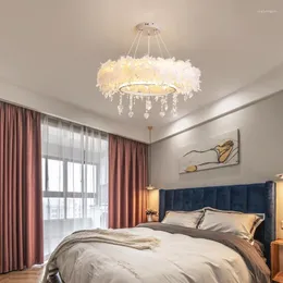 Pendant Lamps Modern Feather Chandelier Creative Warm Romantic Living Room Bedroom Light