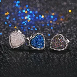 Pendant Necklaces Luxury Jewelry Accessories Titanium Druzy Micro Zircon Heart Shape Necklace Charm Silver Color Electroplating DP158