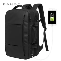 Backpack BANGE Expandable Travel Business Laptop Mens Backpack Large Capacity Waterproof External USB Charging Port Bag 230204