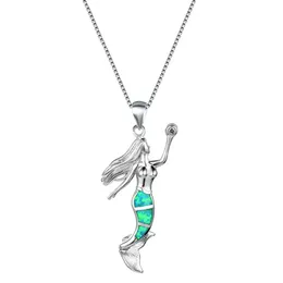 Pendant Necklaces Bamos Mutilcolor Mermaid Opal White/Purple/Orange/Green Fish&Girl Necklace For Women Sea Couple Jewelry Chain ChokerPe