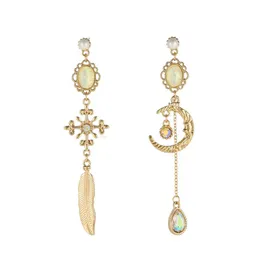 Orecchini a bottone Goccia d'acqua Color Diamond Long Female S925 Needle Baroque Palaceasymmetric Star Moon Ear Rings Gioielli di moda