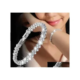 Теннис Роскошный хрустальный браслет для женщин Bling White Rhinestone Gold Sier Rose Chains Bangle Fashion Wedding Jewelry Gift Drop Deliv Oteyg