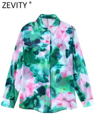 Chemisiers pour femmes Chemises Zevity Femmes Vintage Peinture à l'encre Vert Imprimé floral en mousseline de soie Blouse Blouse Femme Chemise d'affaires Chic Chemise Blusas Tops LS1998 230204