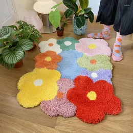 Carpets Decorative Carpet Flower Tufted Home Colorful Thick Bedroom Bedside Irregular Large Area Rug Trendy Non-slip Washable Floor Mat