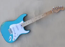 Guitarra elétrica azul de metal com bordo -braço sss captadores personalizáveis