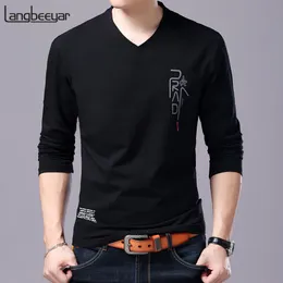 Herr t-shirts modemärke t-shirt för män koreansk pojkvän gåva trender toppar streetwear v hals tryck långärmad tee män kläder 230204