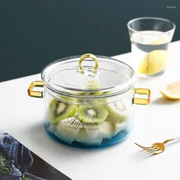 Kapak kapaklı kase kademeli cam kase Anında erişte şeffaf meyve salatası yüksek borosilikat erişte