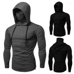 Men's Hoodies Men Hipster Long Sleeve Longline Pullover Shirts Tight Workout Clothes Hooded T-Shirt For Fitness K2