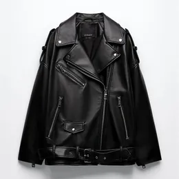 Women's Jackets Women Spring Fashion Black Faux Leather Jacket Ladies Casual Zipper Biker Coat Female Autumn Loose Couple Outwear 230203