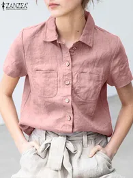Damenblusen Hemden Zanzea Mode Summer Shirt Frauen lässige Revershalle Kurzarm Knöpfe Bluse Stilvolle alte Blusas Solid Tops Tunika Mujer 230204