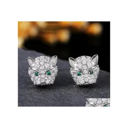 Stud Fashion Jewelry Diamond Zircon Leopard Head Earrings Womens Cute Leopards Earring Drop Delivery Dhjah