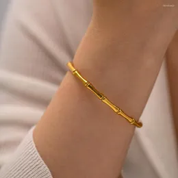 Pulseira de aço inoxidável elegante geometria simples bracelete fechado 18k revestimento de ouro minimalista textura jóias da marca