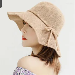 Wide Brim Hats Folding Straw Hat Women's Summer Outing Sun Visor Holiday Cool Seaside Beach Tide With Bowknot