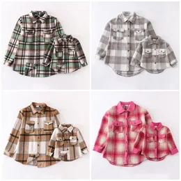 Clothing Sets Girlymax FallWinter Long Sleeve Baby Girls Mommy Me Flannel Plaid Jacket Shacket Clothes Children Top Boutique Kids Clothing 230203