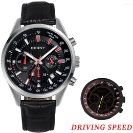 Zegarek luksusowy zegarek dla mężczyzn kwarcowy na rękawo na rękę Japan wielofunkcyjny chronograf chronograf prędkość prędkość data zegara skórzana bransoletka mężczyzna