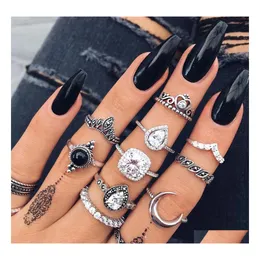 Cluster Rings 10 Styles Bohemian Midi Set For Women Vintage Crystal Zirconia Crescent Crown Bride Wedding Knuckle Finger Fashion Jew Ot38K