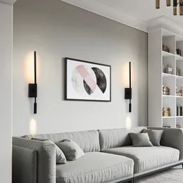 Wandleuchten, moderne Plug-in-Wandleuchte, LED-Innenleuchte, minimalistische Linienlampe mit Schalter, verstellbar, mattweiß