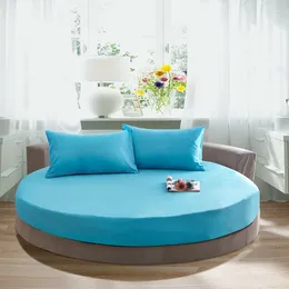 Bedding Sets Solid Color Round Fitted Sheet With 2pcs Pillowcase Set Bed Customizable Mattress Diameter 200cm 220cm