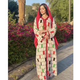 Casual Dresses Lugentolo Muslim Fashion Maxi Dress Women Print Abaya Loose V-Neck vår sommargolvlängd