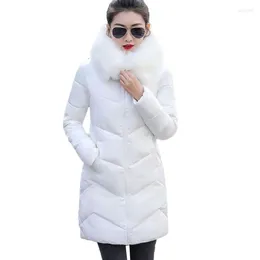 여자 트렌치 코트 겨울 코트 여성 두껍게 아래로 면봉 재킷 후드 모피 칼라 중간 겉옷 따뜻한 눈 패딩