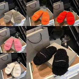 2023Modedesigner av högsta kvalitet Lyxiga Damtofflor Dam Vinter Ull Slides Päls Fluffig Ludd Varma bokstäver Sandaler Bekväm Fuzzy Girl Flip Flop Tofflor