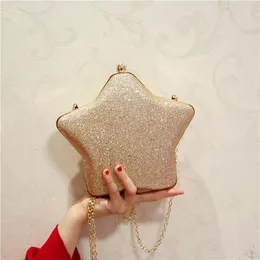 Evening Bags Stars Shape Shiny Glitter Clutch Bag Chain Shoulder Handbag Crossbody Khaki Clutches Chic Wedding Party Prom Purse