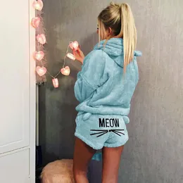 Frauen Zweiteilige Hosen 4XL 5XL Herbst Winter Niedlichen Auto Warme Pyjamas Flauschigen Sweatshirt Shorts Weibliche Kleidung Sets Plus Größe Cartoon Hoodie