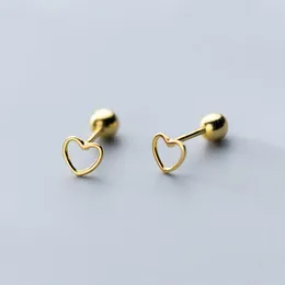 Stud Earrings 925 Sterling Silver Cute Hollow Love Heart Shape Screw For Women Romantic Fine Jewelry Valentine's Day Gift