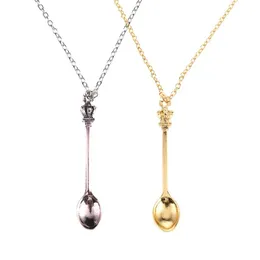 Pendant Necklaces Tiny Tea Spoon Shape Necklace With Crown For Women 3 Colors Creative Mini Long Link Jewelry