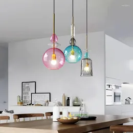 Anhängerlampen moderne kreative hängende Leuchten Esszimmer Bar Schlafzimmer LED Lampe Farbe Süßigkeiten Glas E27 Leuchtleuchte