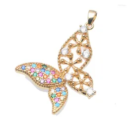 Pendant Necklaces Fashion Lovely Women Jewelry Making Findings Gold Plating Colorful CZ Setting Hollow Out Butterfly Pendants