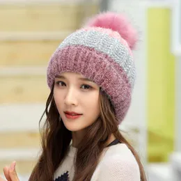 Beanies Beanie/Kafatası Kapakları Yün Kadınlar kalın örgü şapka kış artı kadife kulak koruma sıcak gorros mujer invierno ponpon bere şapka