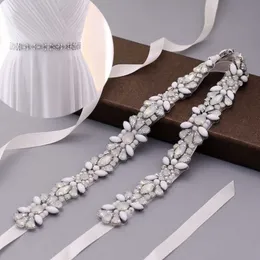Bröllopssashes topqueen glittrande brudbälte Sash Opal Pearl For Dress Evening Woman Female Accessories Formella S467