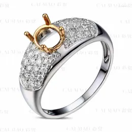 クラスターリングCaimao Oval Cut Semi Mount Ring Settings 0.69 ct Diamond 18k黄色のホワイトゴールドジェムストーンエンゲージメントファインジュエリー