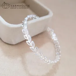 Bangle Pure Silver Mankiet Bransolety dla kobiet Leaf Charm Bransoletka Breakband Pulseira Femme Trendy biżuteria akcesoria imprezowe Prezenty