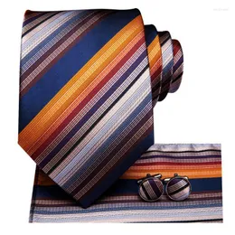 Bow Ties Business Blue Orange Striped Silk Wedding Tie for Men Handky Cufflink Mens Necktie Fashion Designer Party Drop Hi-Tie Miri22