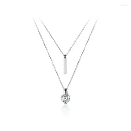 Choker Chokers Real 925 Sterling Silver Double Layered Bar And Zircon Necklaces Dainty Single Necklace For WomenChokers Spen22