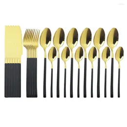 Dinnerware Sets Stainless Steel Black Gold Kitchen Cutlery Set 24pcs/set Fork Spoon Knife Portable Tableware Drop